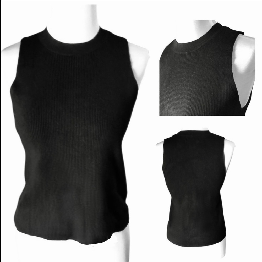 Anthropologie Maeve Rib Knit Sleeveless Crew Neck Sweater Black